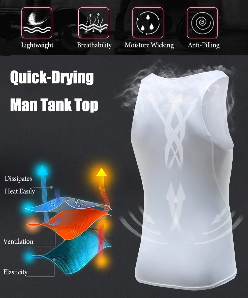 تاپ ورزشی مردانه فشاری بدون آستین، زیرپوش خنک و خشک کننده عضلانی مناسب باشگاه، بسته 3 یا 4 عددی