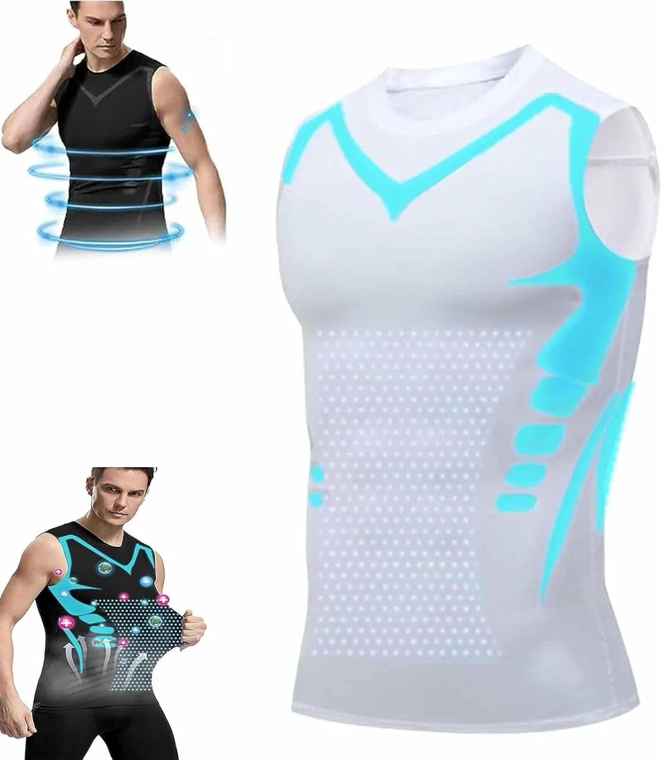 تاپ ورزشی فرم دهنده مردانه، زیرپوش لاغری آستین حلقه ای و تنفسی، تاپ فیتنس با قابلیت خشک شدن سریع (F,L)