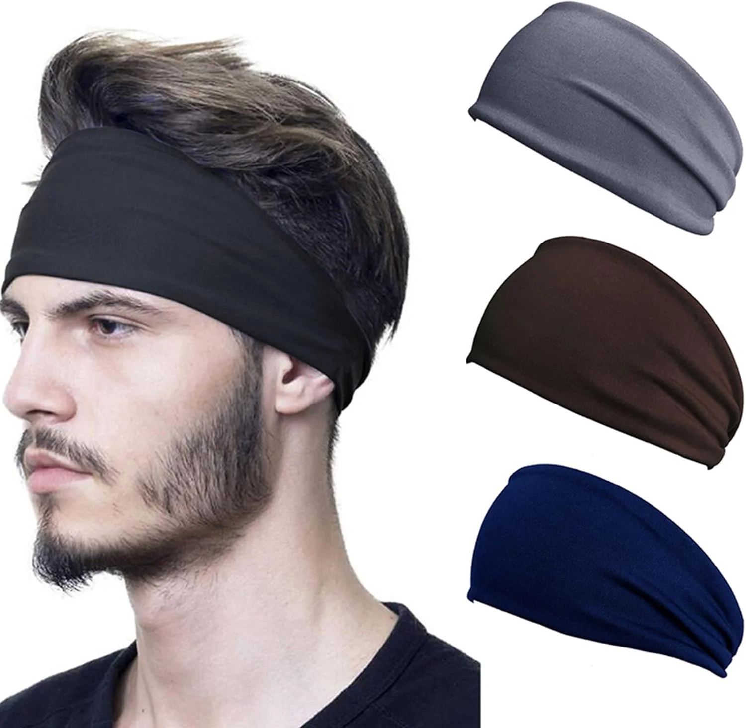 هدبند ورزشی مردانه (بسته 4 عددی)، هدبند تمرینی رطوبت گیر، هدبند کشی پارچه ای نرم ضد لغزش برای دویدن، دوچرخه سواری، فوتبال، یوگا، مناسب برای زنان و مردان