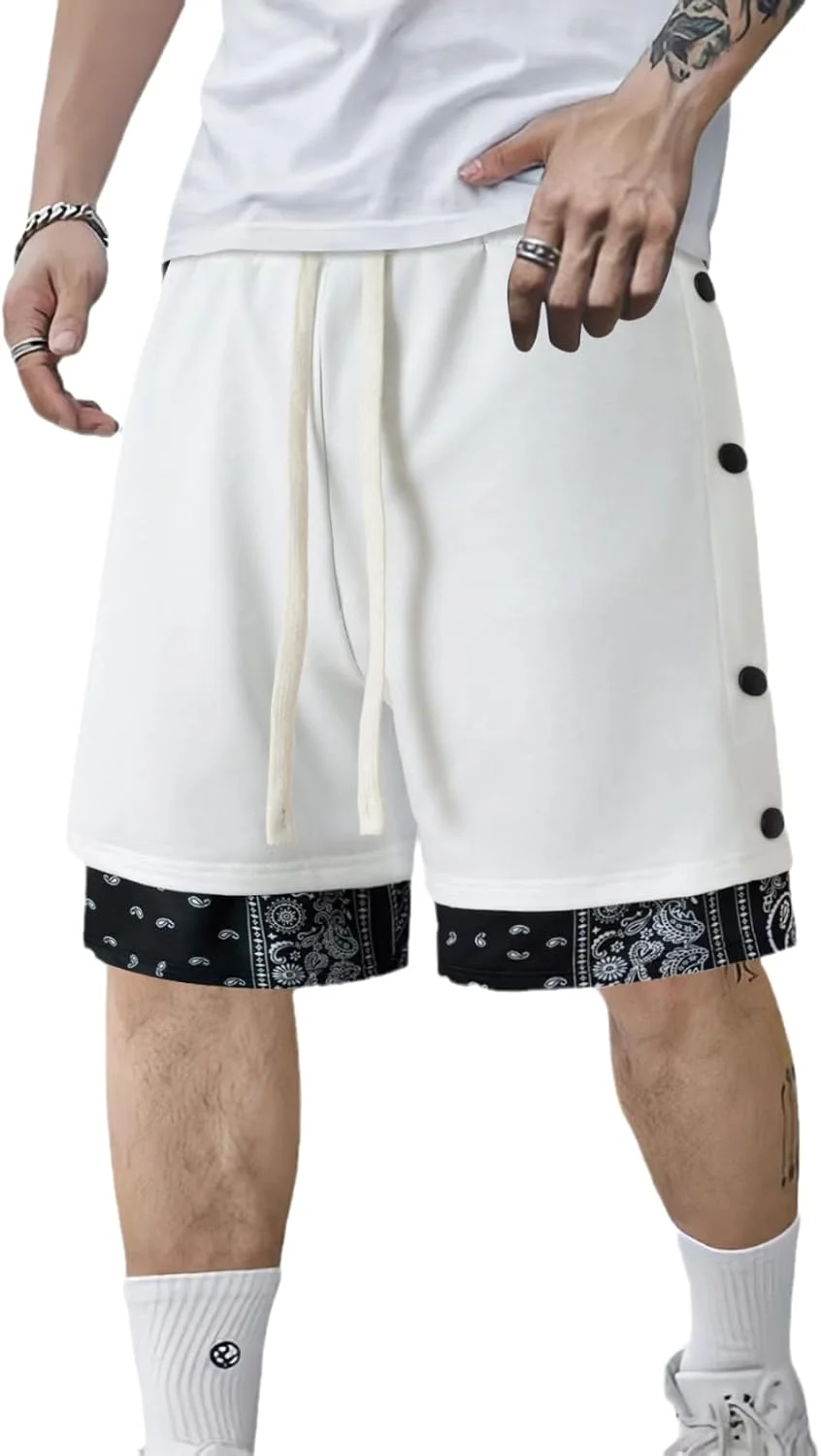 شلوارک مردانه دکمه دوبل با پنل های شیک کناری، شلوارک تمرینی ورزشی نوجوانان با کمر کشی و بند دار