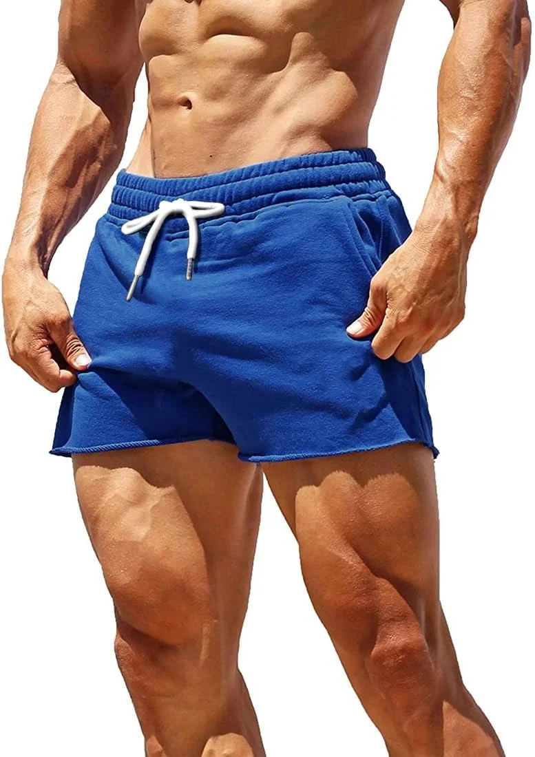 شلوارک ورزشی مردانه GYMAPE مناسب باشگاه، بدنسازی و تمرین، با طول 3 اینچ و طراحی لبه‌ی خام