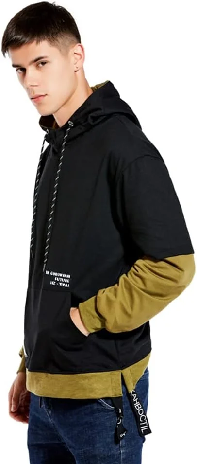 هودی مردانه پولور رنگ متضاد گورون وانی با تکه دوزی