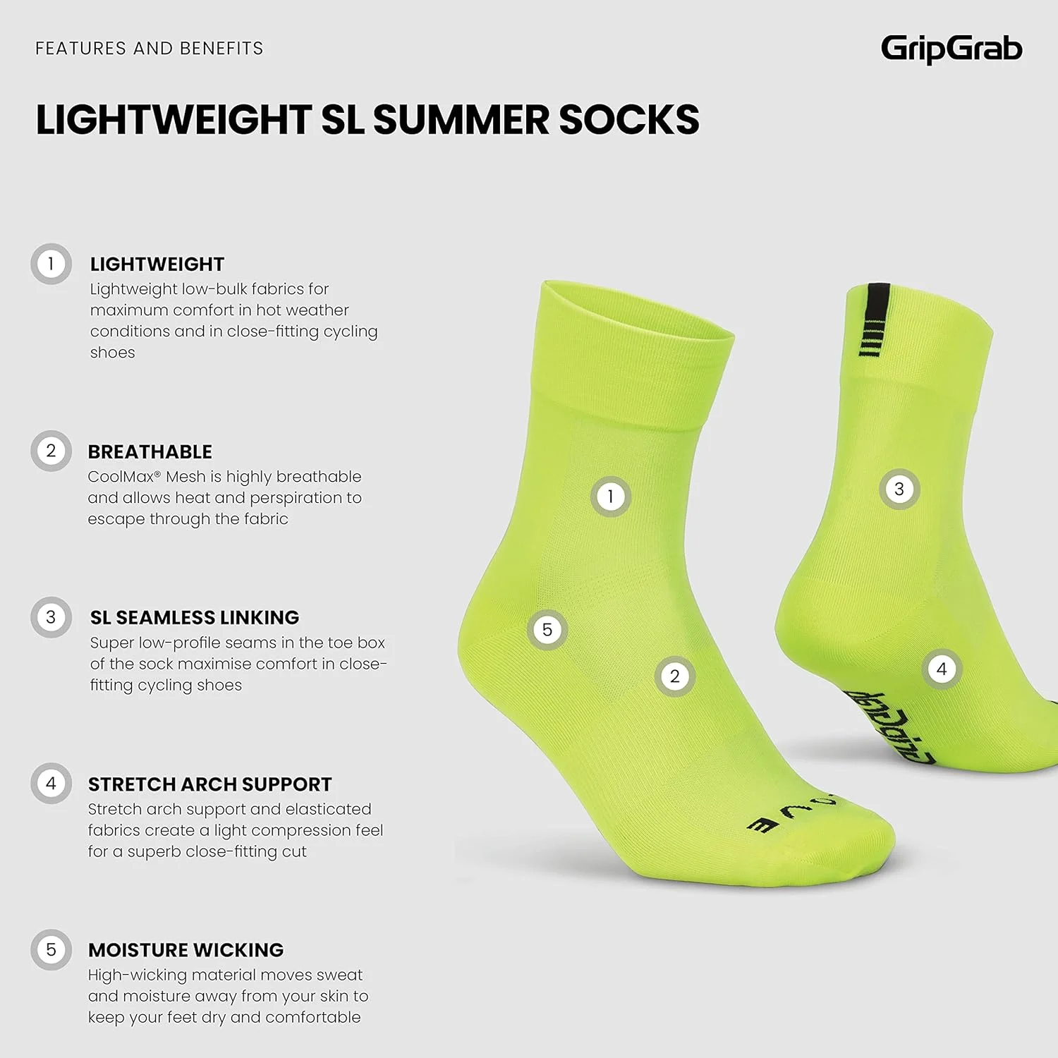 جوراب‌های دوچرخه‌سواری تابستانی GripGrab Lightweight SL با عملکرد بالا، طراحی جذاب در ۸ رنگ و ۲ اندازه مناسب برای دوچرخه‌سواری جاده، کوهستان و Gravel