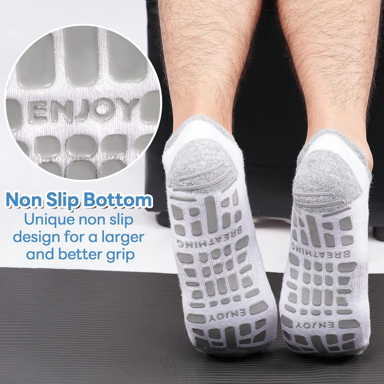 جوراب مردانه گریپ اس کا اس، 3 جفت جوراب ضد لغزش برای پیلاتس، یوگا، بیمارستان، سایز 39-47