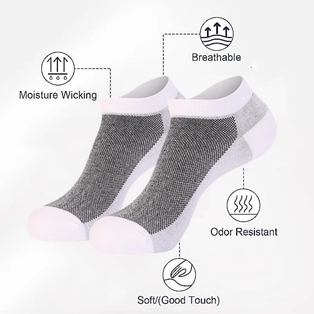 جوراب مچی مردانه گودرن، 6 جفت جوراب ساق کوتاه نخی نامرئی ضد لغزش، جوراب ورزشی تنفسی مناسب دویدن، جوراب مچی ورزشی، جوراب کوتاه غیر رسمی، جوراب قایقی مناسب تابستان - سفید
