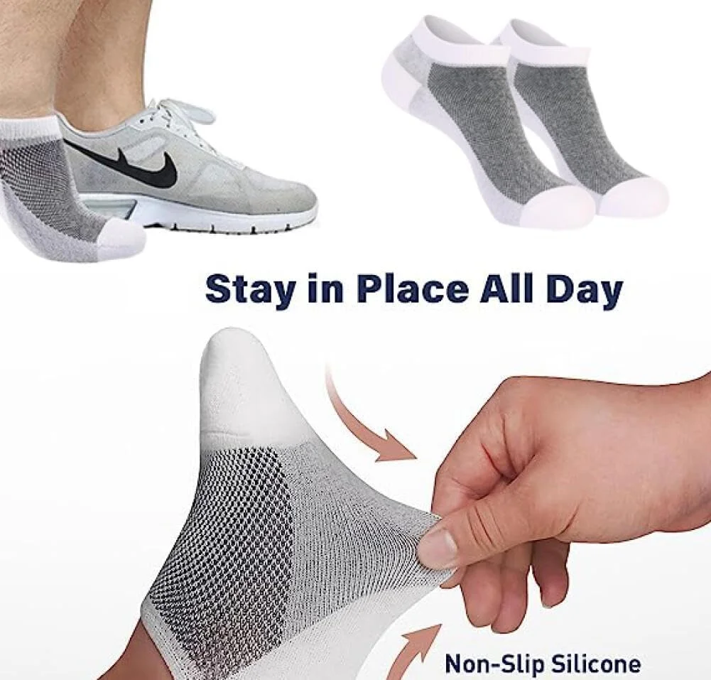 جوراب مچی مردانه گودرن، 6 جفت جوراب ساق کوتاه نخی نامرئی ضد لغزش، جوراب ورزشی تنفسی مناسب دویدن، جوراب مچی ورزشی، جوراب کوتاه غیر رسمی، جوراب قایقی مناسب تابستان - سفید