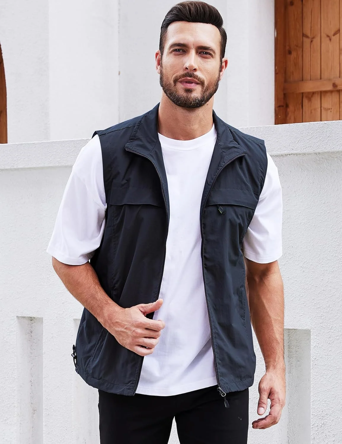 جلیقه ماهیگیری مردانه Gihuo، سبک وزن، خشک‌شونده سریع، مناسب فضای باز با جیب‌های متعدد