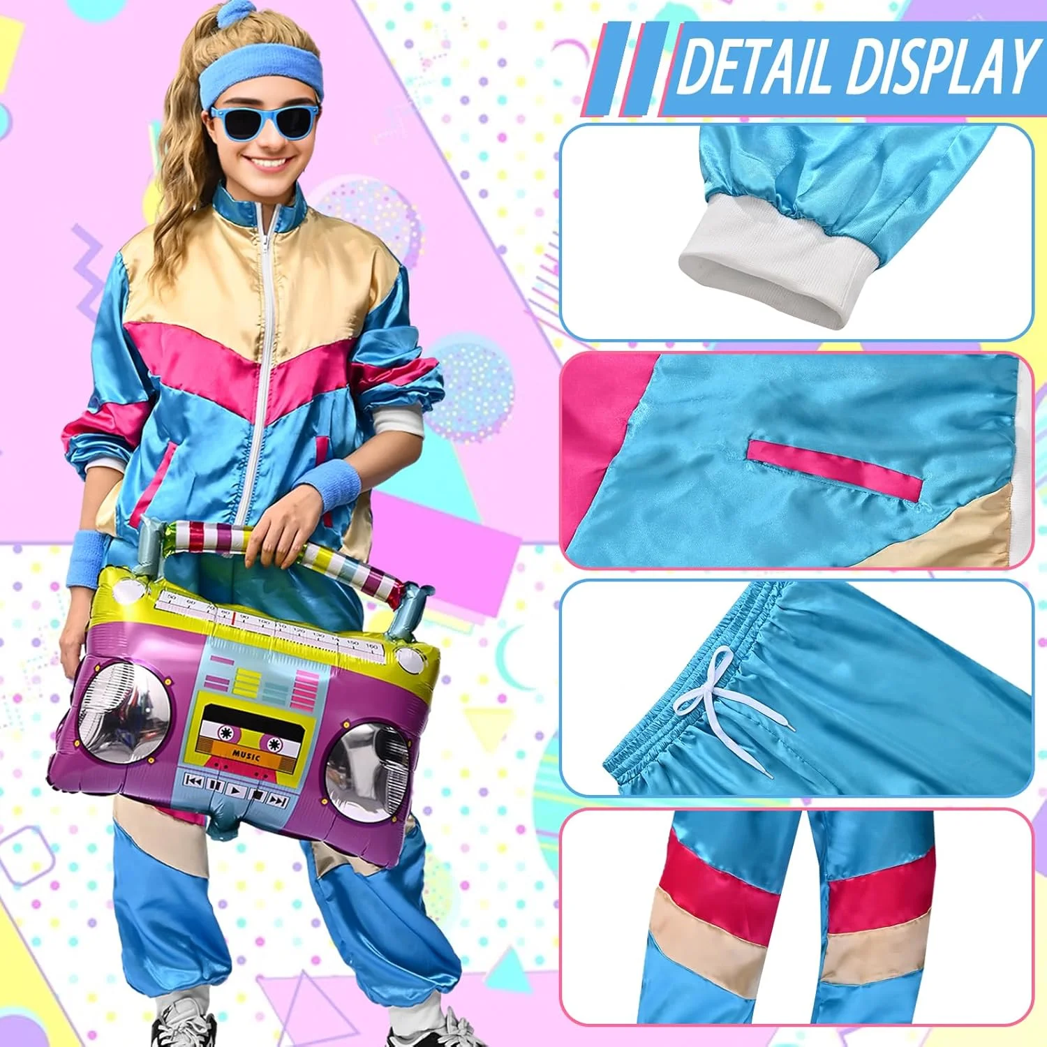 ست لباس ورزشی دهه ۸۰ مردانه و زنانه، ژاکت لباس مهمانی ویندبریکر رترو هیپ هاپ دهه ۹۰، هدبند عرق گیر