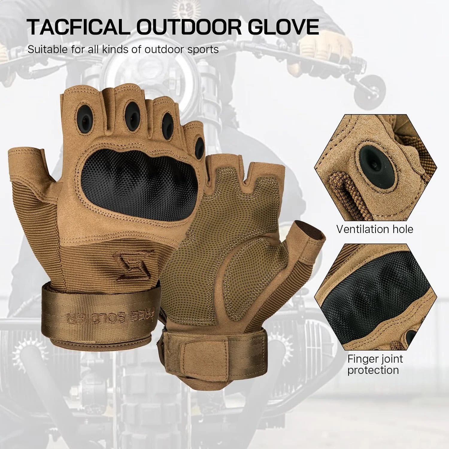 دستکش های تمام انگشتی فری سولجر مناسب ورزش های فضای باز، دوچرخه سواری، موتورسواری، دستکش های بدون انگشت برای پیاده روی، کوهنوردی، کار در طبیعت، دستکش مردانه