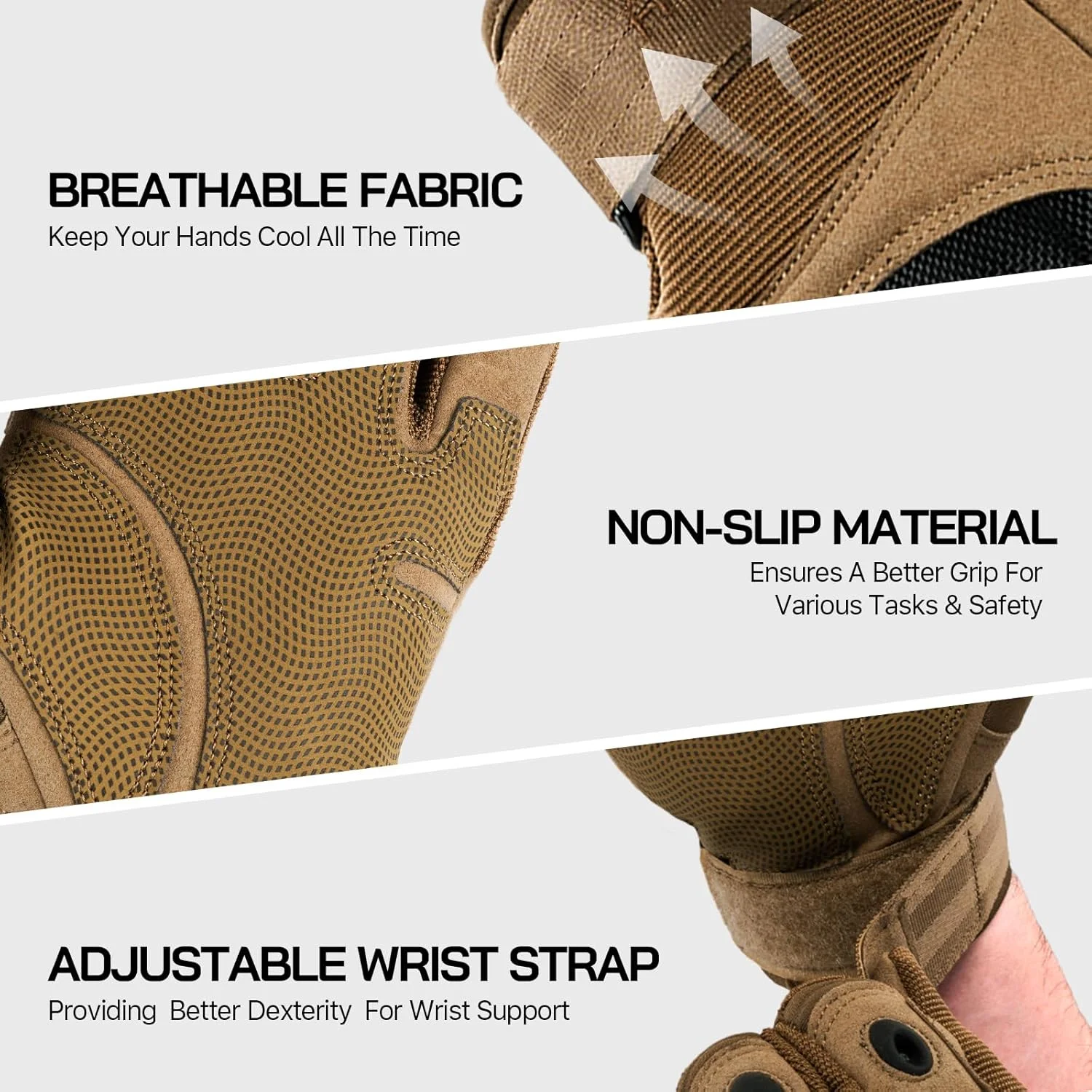 دستکش های تمام انگشتی فری سولجر مناسب ورزش های فضای باز، دوچرخه سواری، موتورسواری، دستکش های بدون انگشت برای پیاده روی، کوهنوردی، کار در طبیعت، دستکش مردانه