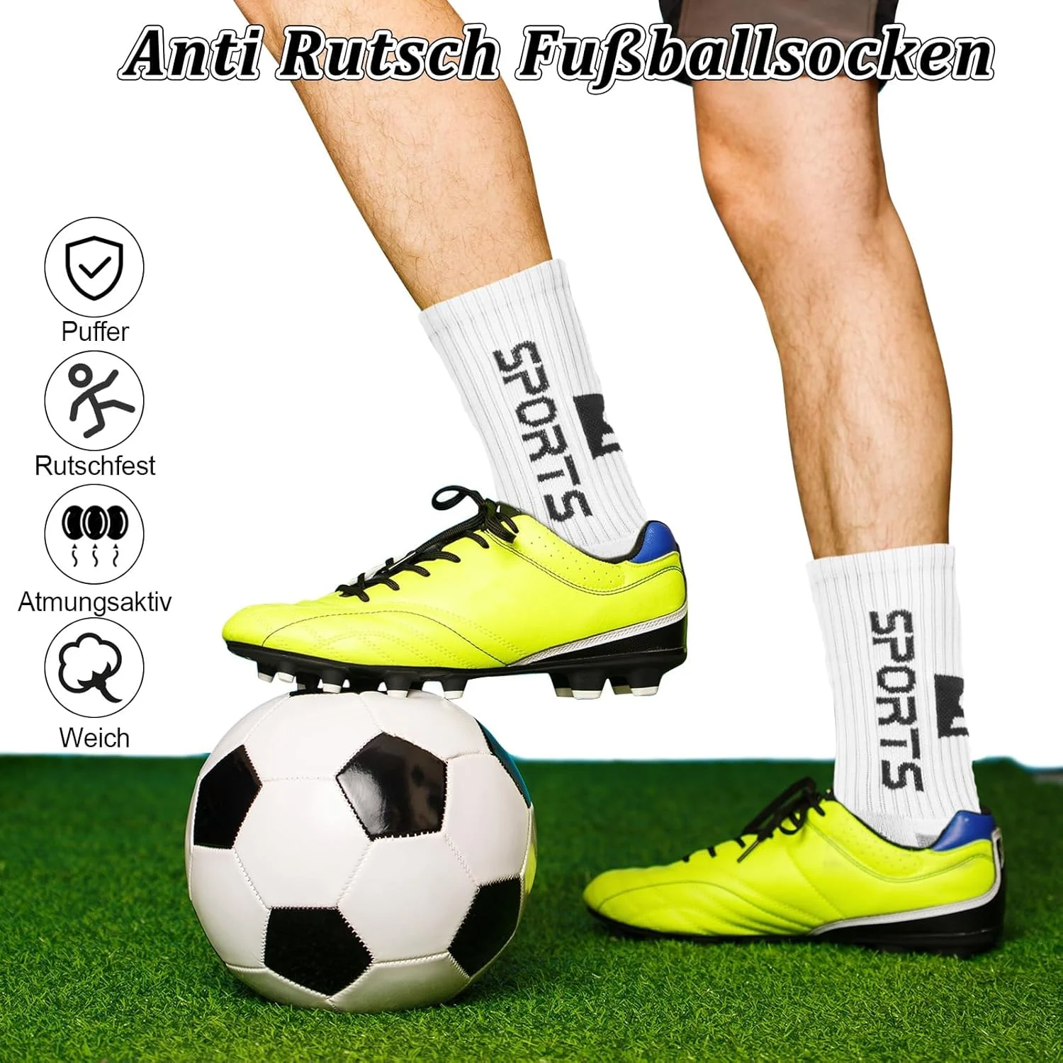 جوراب های ورزشی مردانه ضد لغزش مناسب فوتبال، بسکتبال، دویدن، راگبی، پیاده روی و فوتبال - 3 جفت