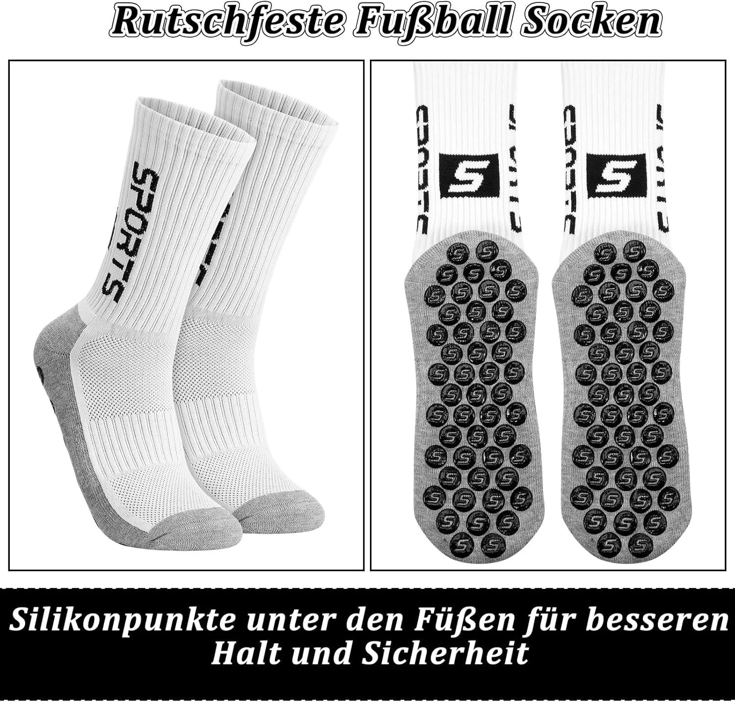 جوراب های ورزشی مردانه ضد لغزش مناسب فوتبال، بسکتبال، دویدن، راگبی، پیاده روی و فوتبال - 3 جفت