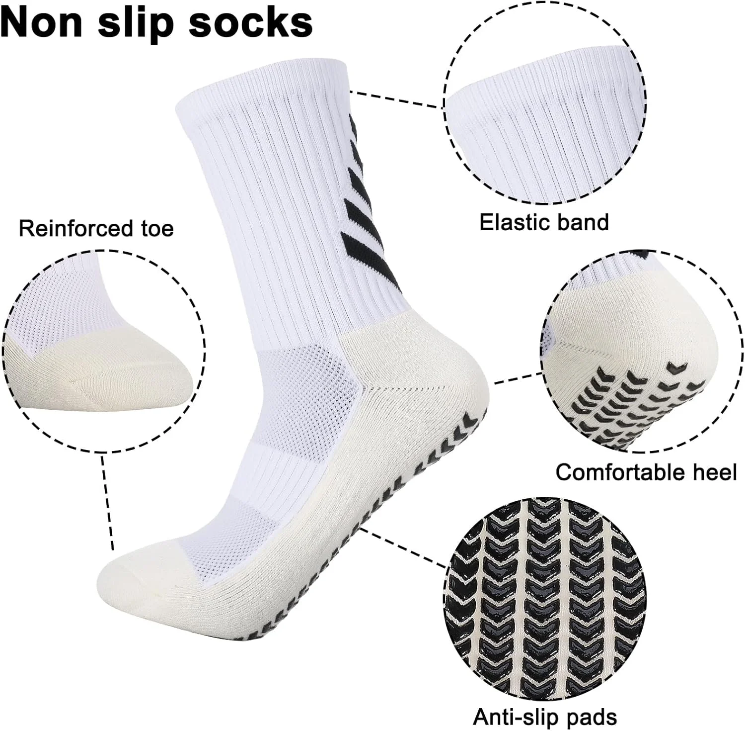 جوراب های ورزشی چسبنده، مناسب فوتبال، مردانه و زنانه، ضد لغزش، تنفسی، دارای پدهای لاستیکی ضد تاول، مناسب بسکتبال، دویدن و پیاده روی