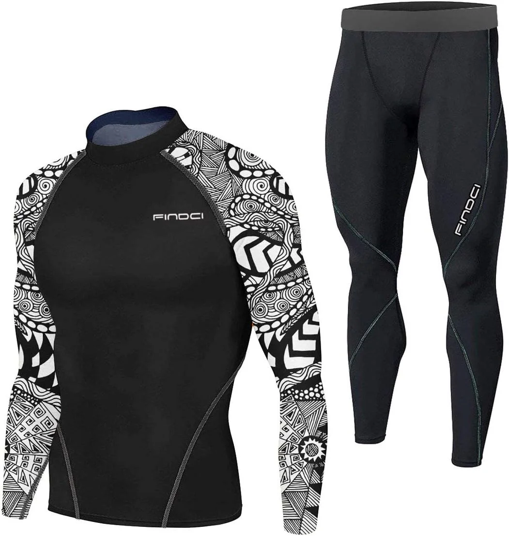 ست لباس ورزشی مردانه شامل تیشرت آستین بلند و شلوار فشرده، با قابلیت خشک شدن سریع، مناسب باشگاه، یوگا و دویدن (2 تکه/ست 2، سایز L)