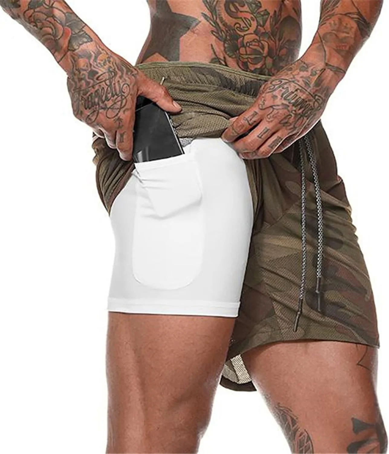 شلوارک ورزشی مردانه 2 در 1 Fawoonu، مناسب تمرین، دویدن، فیتنس، سبک، باشگاه، یوگا، کمربند کراواتی، شلوارک عملکردی گشاد