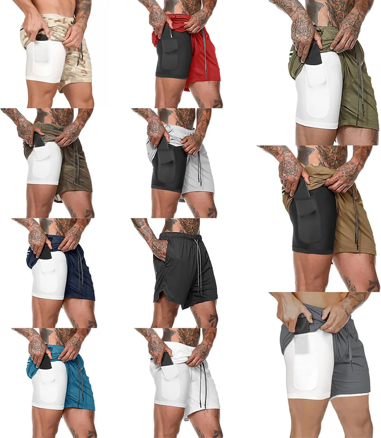 شلوارک ورزشی مردانه 2 در 1 Fawoonu، مناسب تمرین، دویدن، فیتنس، سبک، باشگاه، یوگا، کمربند کراواتی، شلوارک عملکردی گشاد