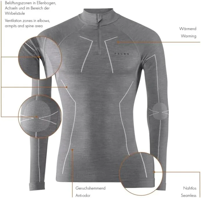 پیراهن آستین بلند مردانه پشمی FALKE مدل Tech. Zip M LS SH