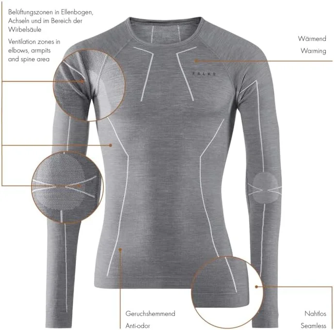 تاپ آستین بلند مردانه پشمی FALKE مدل Tech. Comfort Fit M L/S SH