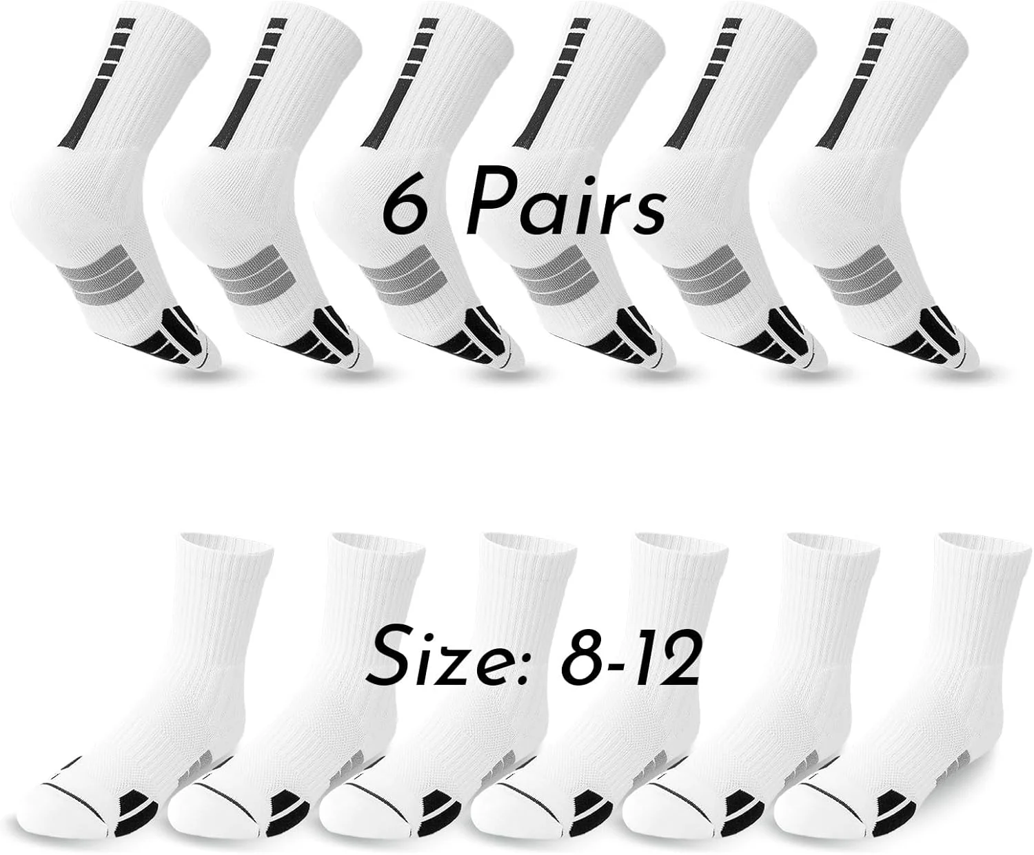 جوراب ورزشی مردانه، مناسب ورزش - راحت، بادوام، تنفسی، ضد عرق - مناسب دویدن، بسکتبال، تنیس، باشگاه ورزشی (6 جفت)