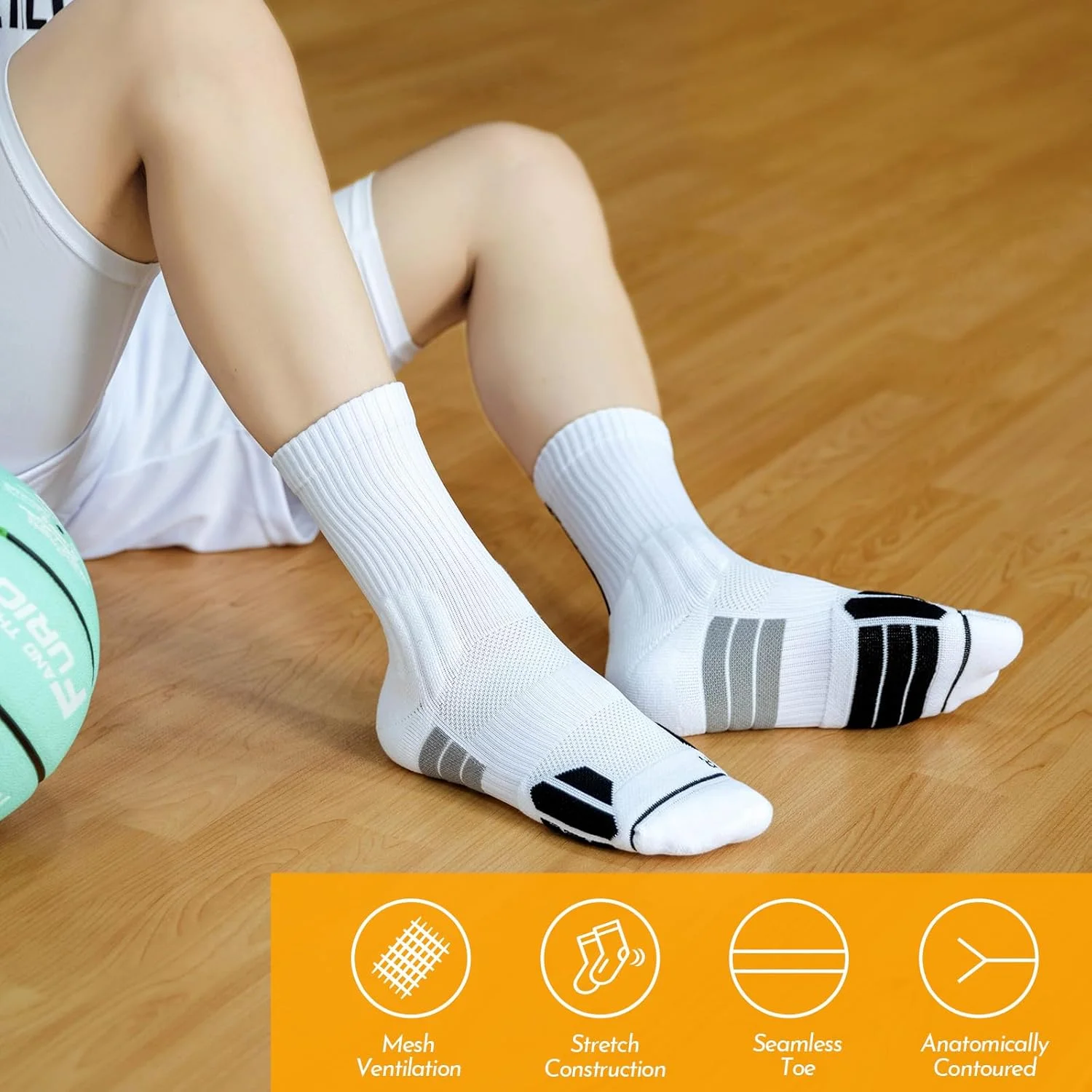 جوراب ورزشی مردانه، مناسب ورزش - راحت، بادوام، تنفسی، ضد عرق - مناسب دویدن، بسکتبال، تنیس، باشگاه ورزشی (6 جفت)