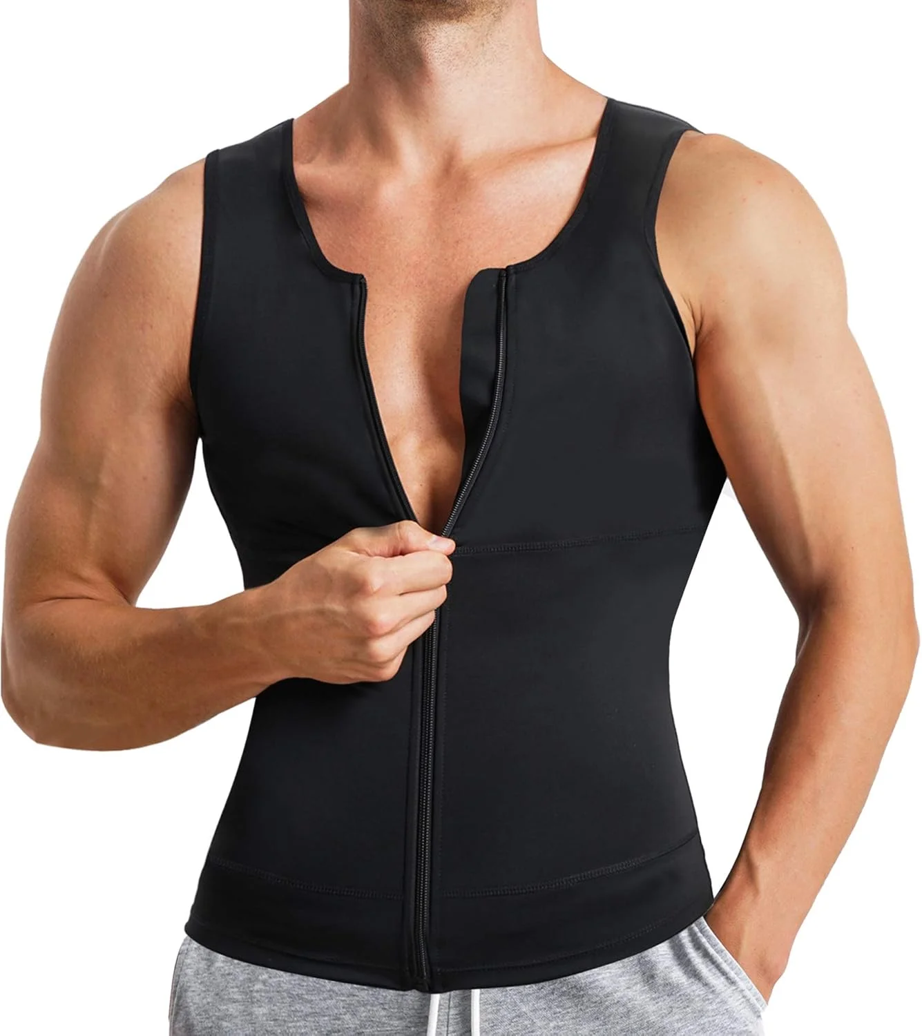 تاپ ورزشی مردانه Eleady، زیرپوش فشرده سازی، فرم دهنده بدن، مناسب تمرینات ورزشی، جلیقه ورزشی با زیپ