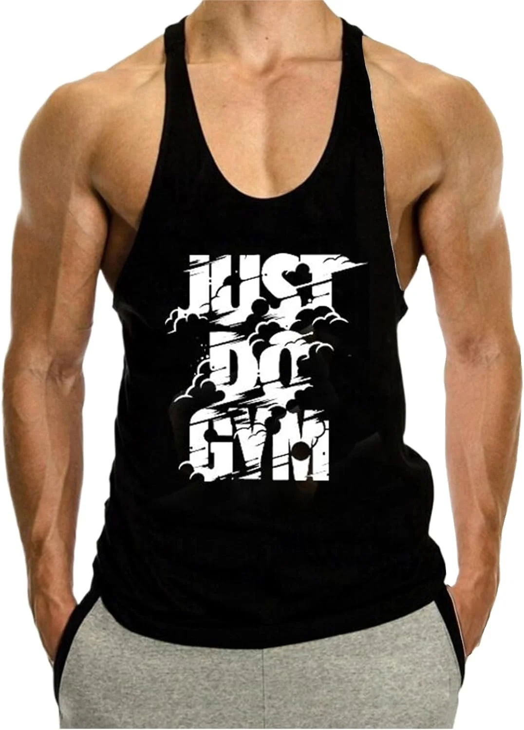 تاپ رکابی نخی مردانه Cici، تاپ ورزشی یقه U طرح دار