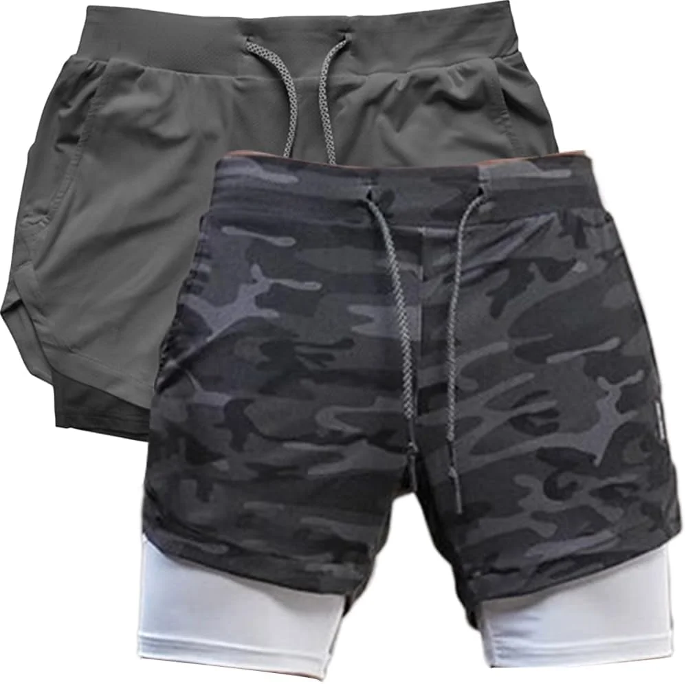 شلوارک ورزشی مردانه Cici مدل 2 در 1، 5 اینچی - مناسب تمرینات ورزشی و باشگاهی به همراه جیب موبایل (دو عددی)