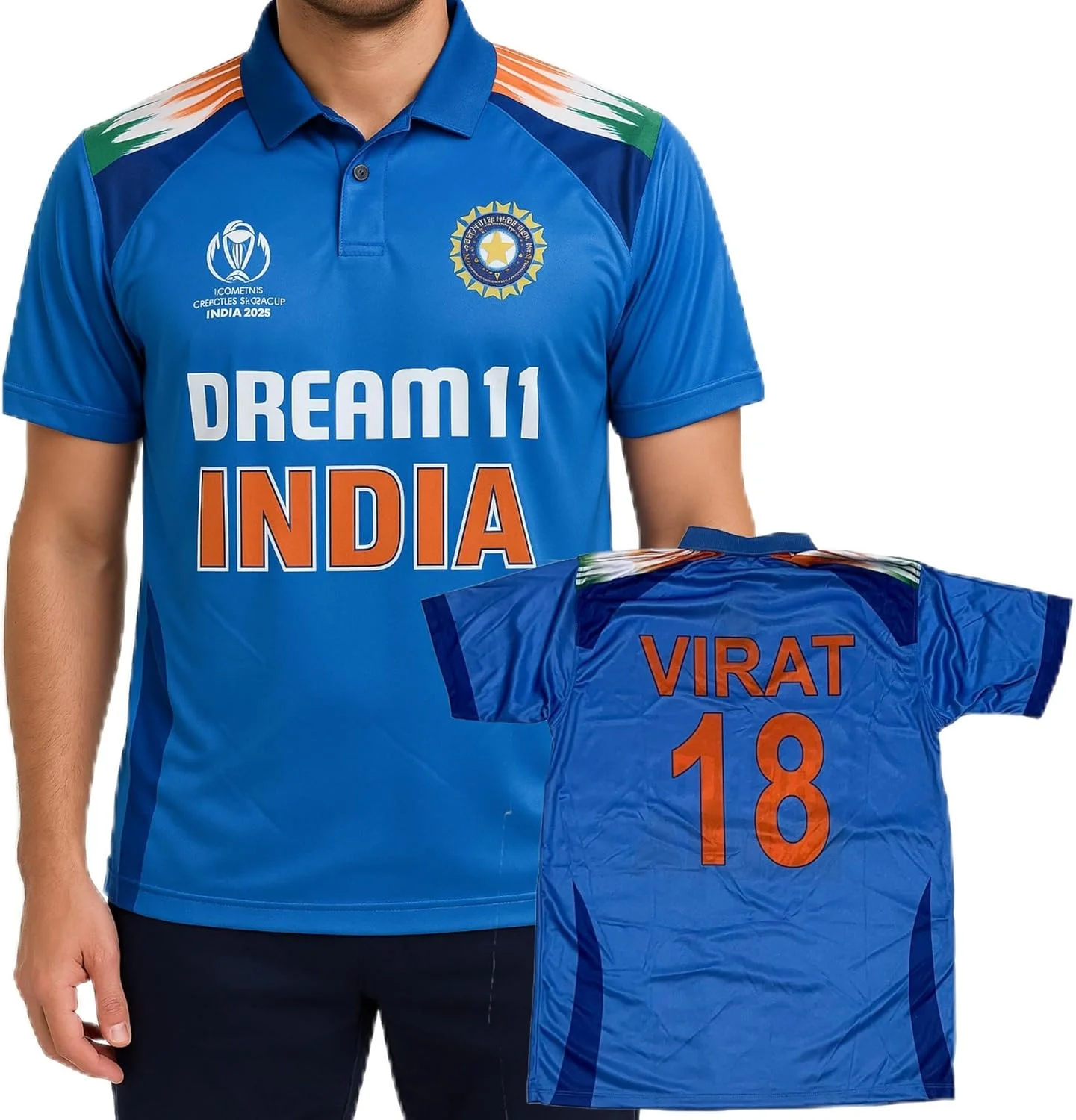 تی شرت ورزشی کریکت هند برای آقایان و بانوان - تی شرت هواداری تیم هند، لباس ورزشی پلی استر، آستین کوتاه یقه پولو