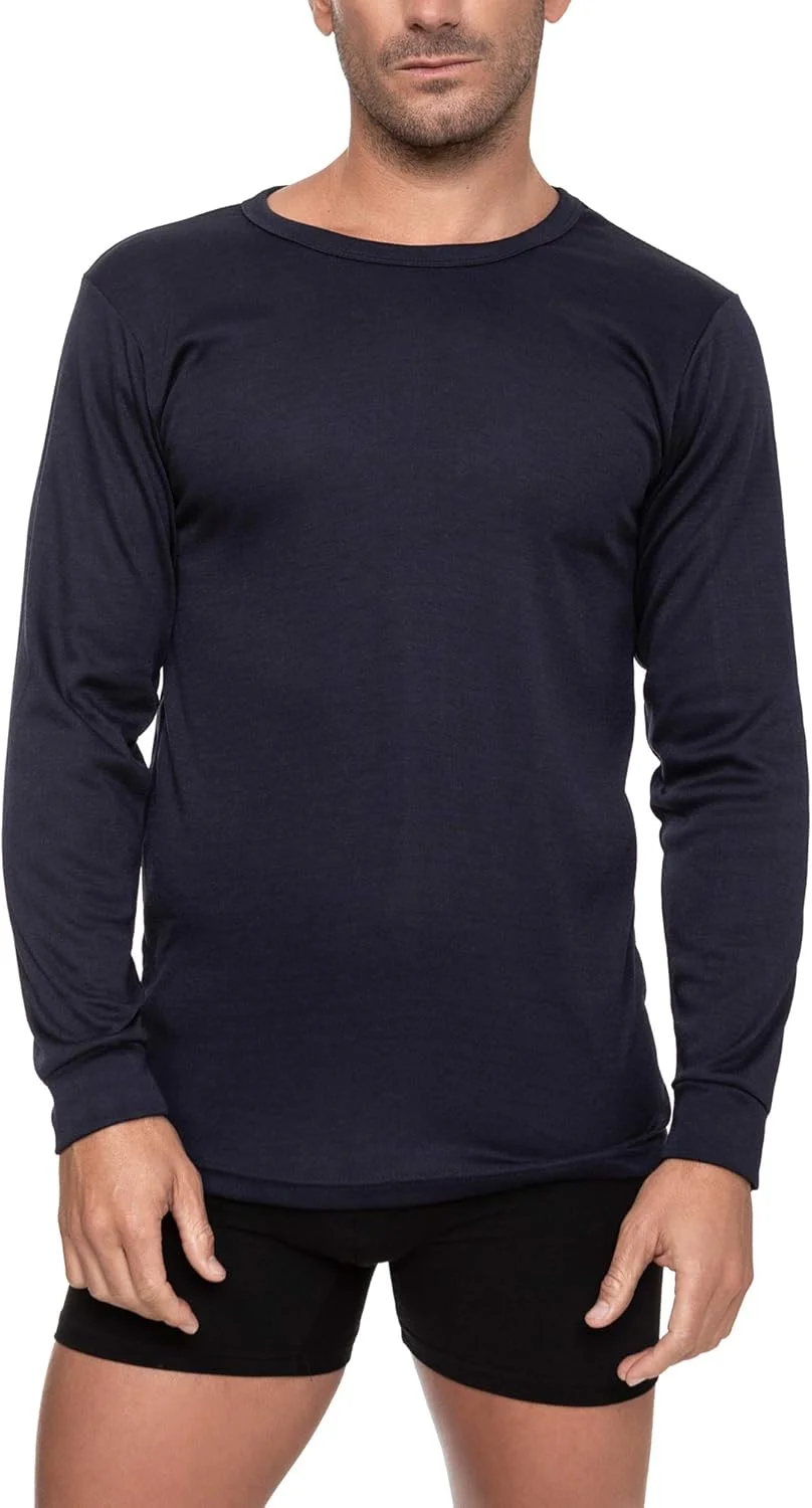 تی شرت آستین بلند مردانه نخی یقه گرد رنگ ثابت، لباس گرم، تاپ گرم، آبی، M