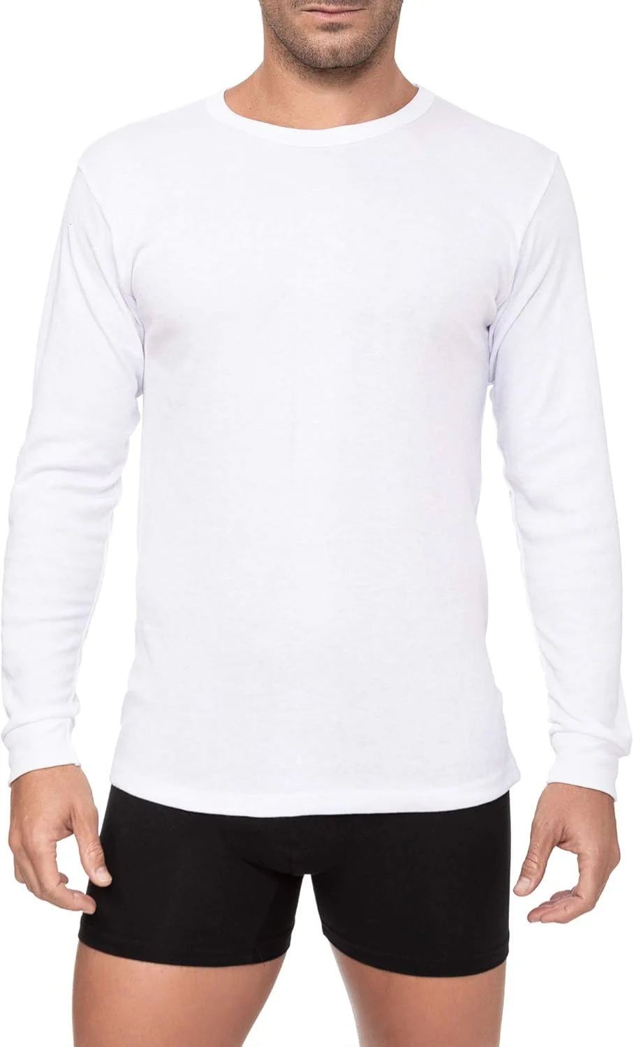 زیرپوش آستین بلند مردانه یقه گرد، رنگ ثابت، پنبه ای، لباس گرم (سفید، L)