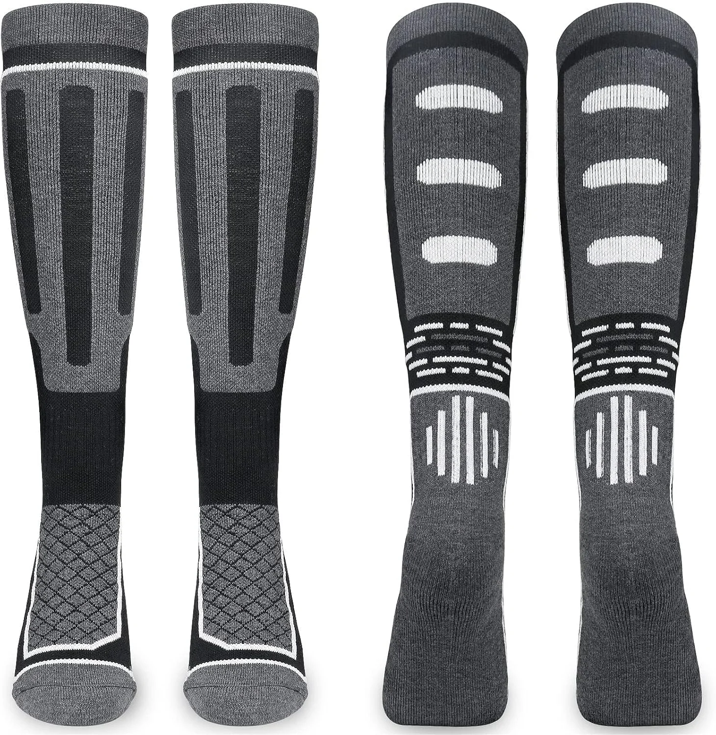 جوراب‌های اسکی حرارتی، 2 جفت جوراب ساق بلند ضخیم و گرم، جوراب ورزشی ساق بلند زمستانی مردانه برای اسکی، اسنوبرد، پیاده‌روی و کوهنوردی