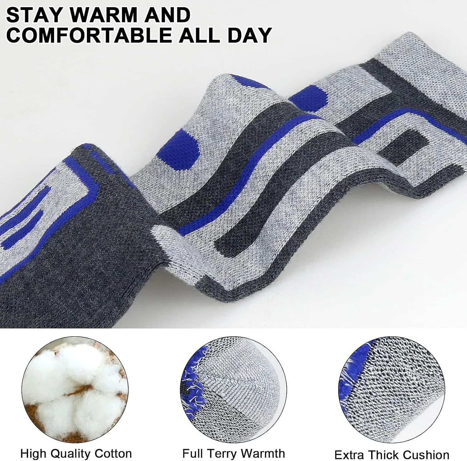 جوراب‌های اسکی حرارتی، 2 جفت جوراب ساق بلند ضخیم و گرم، جوراب ورزشی ساق بلند زمستانی مردانه برای اسکی، اسنوبرد، پیاده‌روی و کوهنوردی