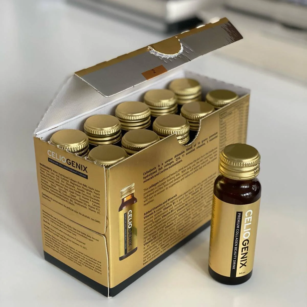 نوشیدنی کلاژن ممتاز HQ حاوی 10000 میلی گرم کلاژن دریایی اسکاندیناوی، 10 عدد 50 میلی لیتری / 500 میلی لیتر، برند هلند