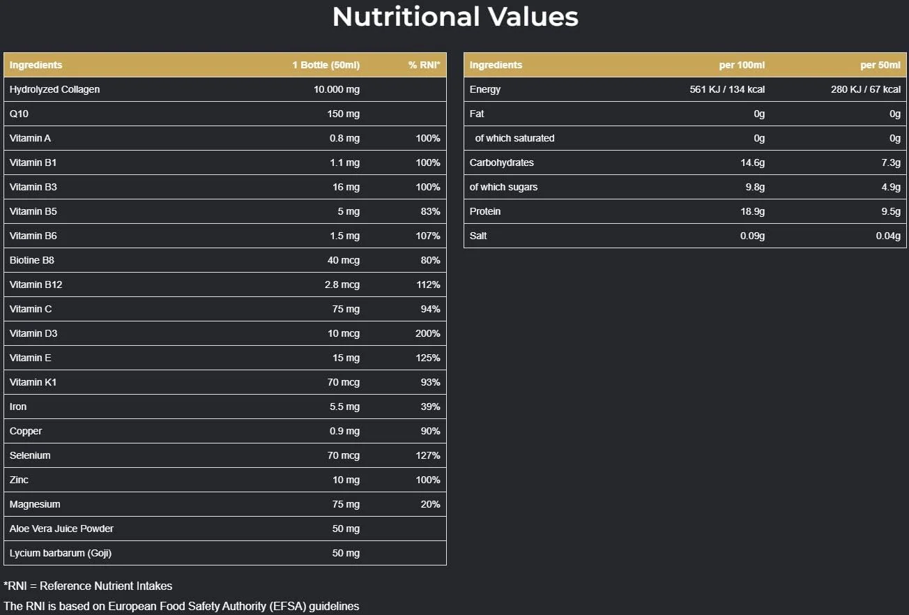 نوشیدنی کلاژن ممتاز HQ حاوی 10000 میلی گرم کلاژن دریایی اسکاندیناوی، 10 عدد 50 میلی لیتری / 500 میلی لیتر، برند هلند