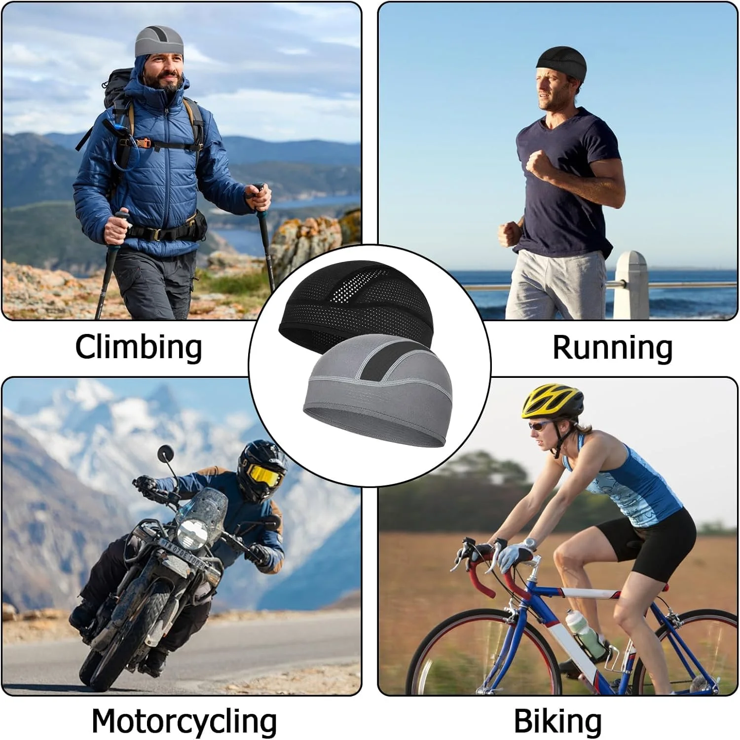 کلاه خنک کننده دوچرخه سواری زیر کلاه ایمنی، کلاه جمجمه ای، کلاه های کلاه ایمنی دوچرخه سواری مردانه تابستانی، کلاه های دویدن، کلاه ورزشی، آستر عرق گیر کلاه ایمنی موتورسیکلت برای مردان و زنان، توری سبک وزن، 2 عدد