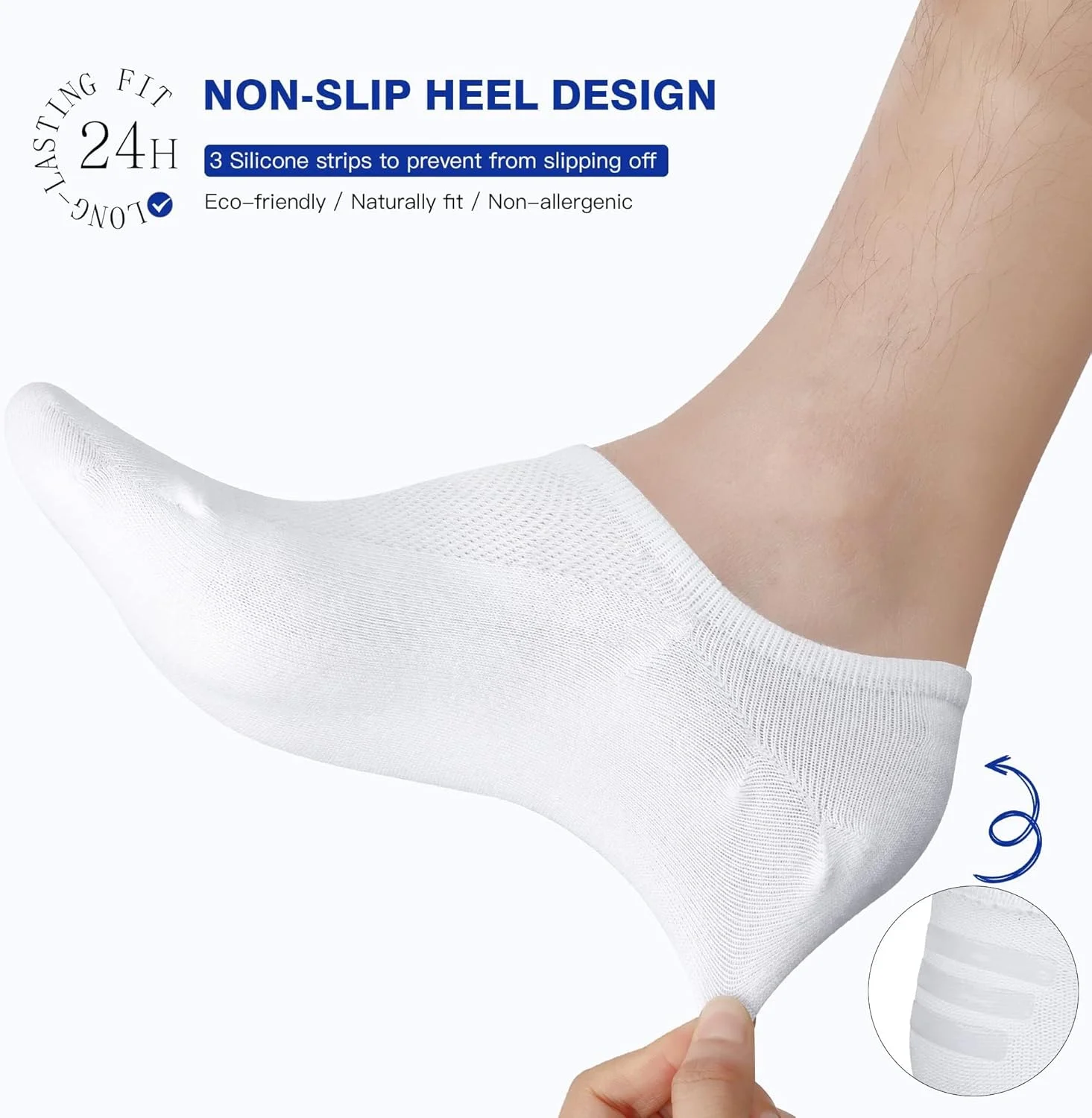 جوراب مچی نخی اسپرت روزمره ضد لغزش، 6 جفت - سفید، سایز بزرگ جوراب مچی نخی اسپرت روزمره ضد لغزش، 6 جفت - سفید، سایز بزرگ