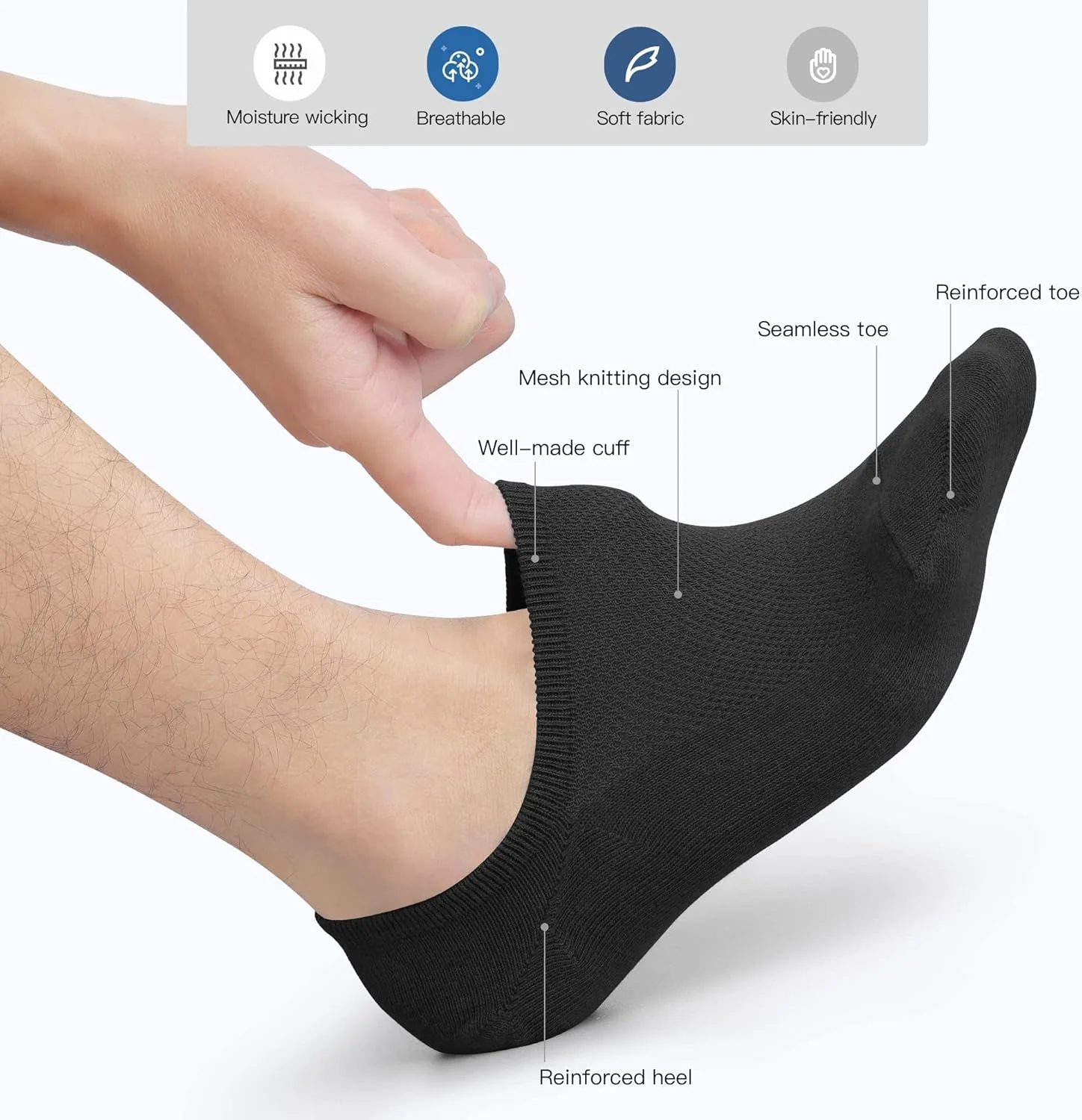 جوراب مچی مردانه، نخی، مناسب استفاده روزمره، ورزشی و فعالیت های بدنی، ضد لغزش، نامرئی (6 جفت)