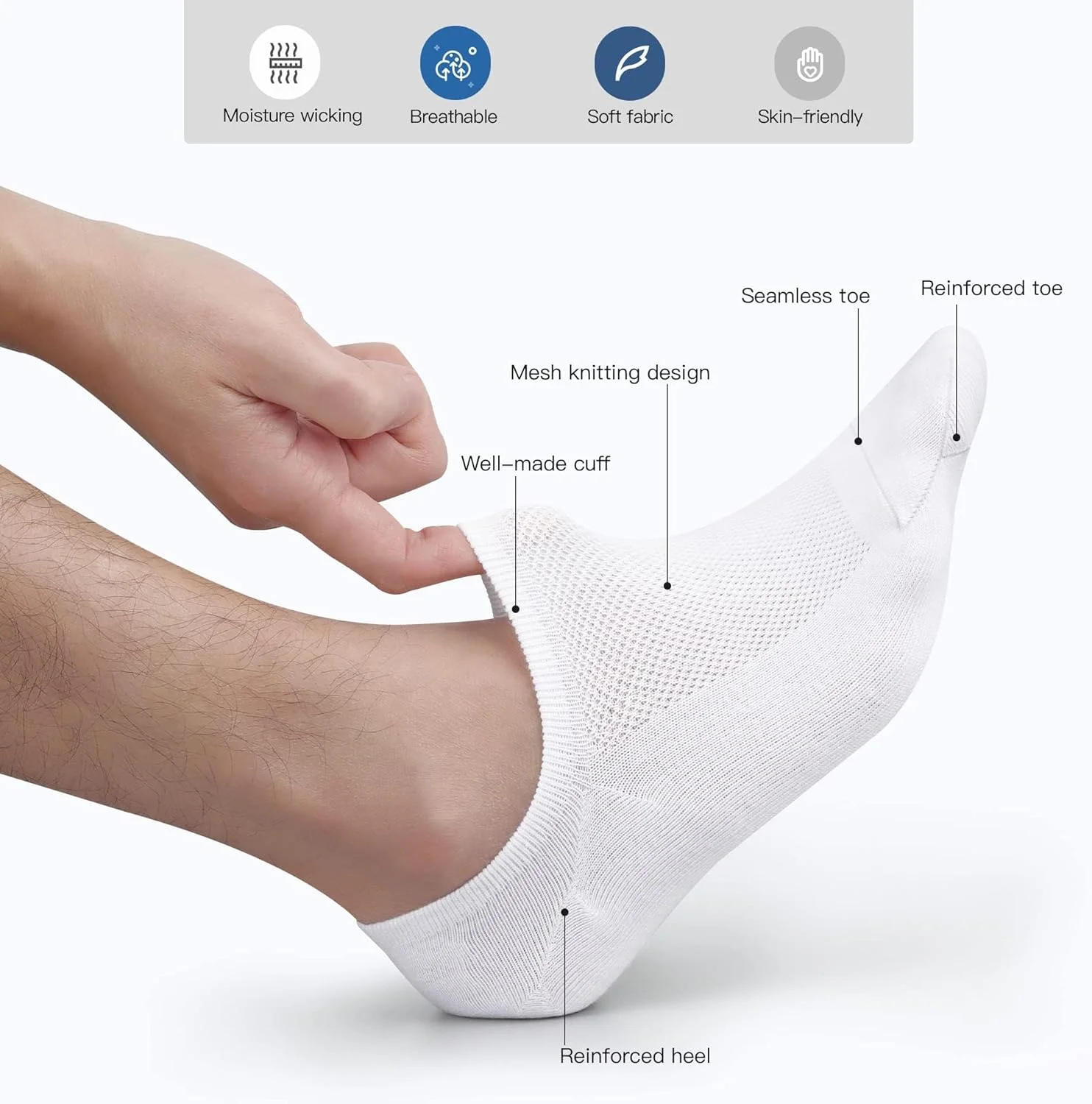 جوراب مچی نخی اسپرت روزمره ضد لغزش، 6 جفت - سفید، سایز بزرگ جوراب مچی نخی اسپرت روزمره ضد لغزش، 6 جفت - سفید، سایز بزرگ