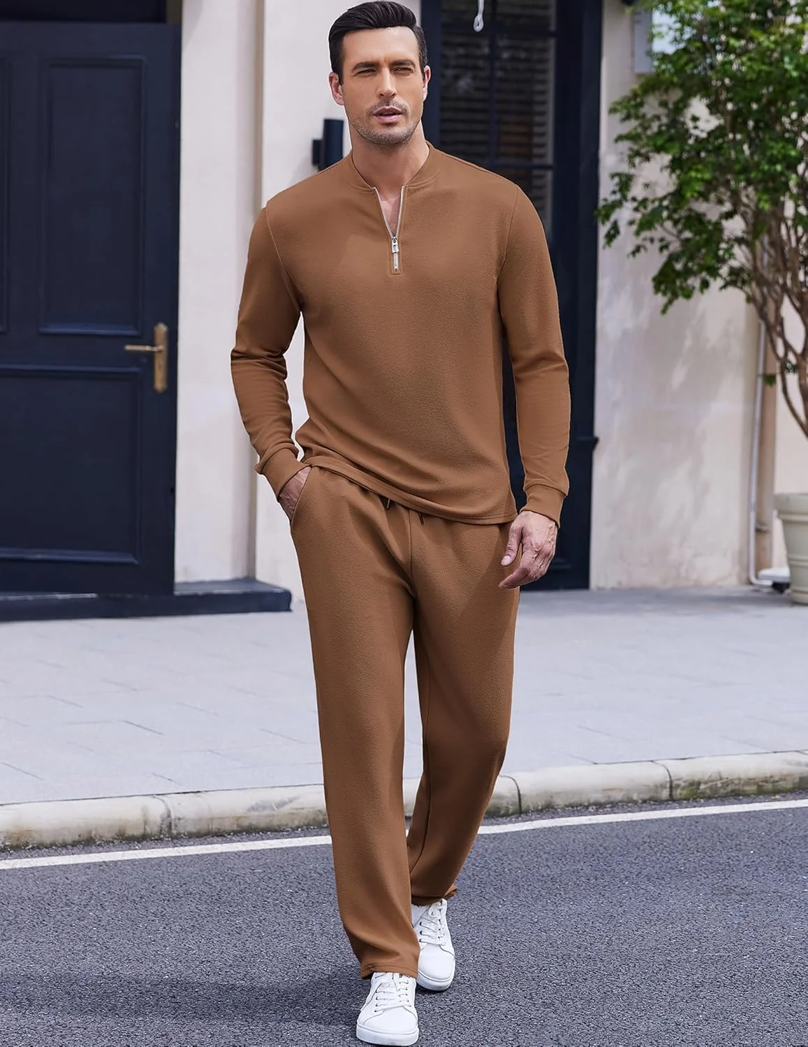 ست دو تکه لباس ورزشی مردانه COOFANDY، بلوز یقه دار زیپدار و شلوار ورزشی آستین بلند مناسب دویدن و فعالیتهای ورزشی روزمره ست دو تکه لباس ورزشی مردانه COOFANDY، بلوز یقه دار زیپدار و شلوار ورزشی آستین بلند مناسب دویدن و فعالیتهای ورزشی روزمره