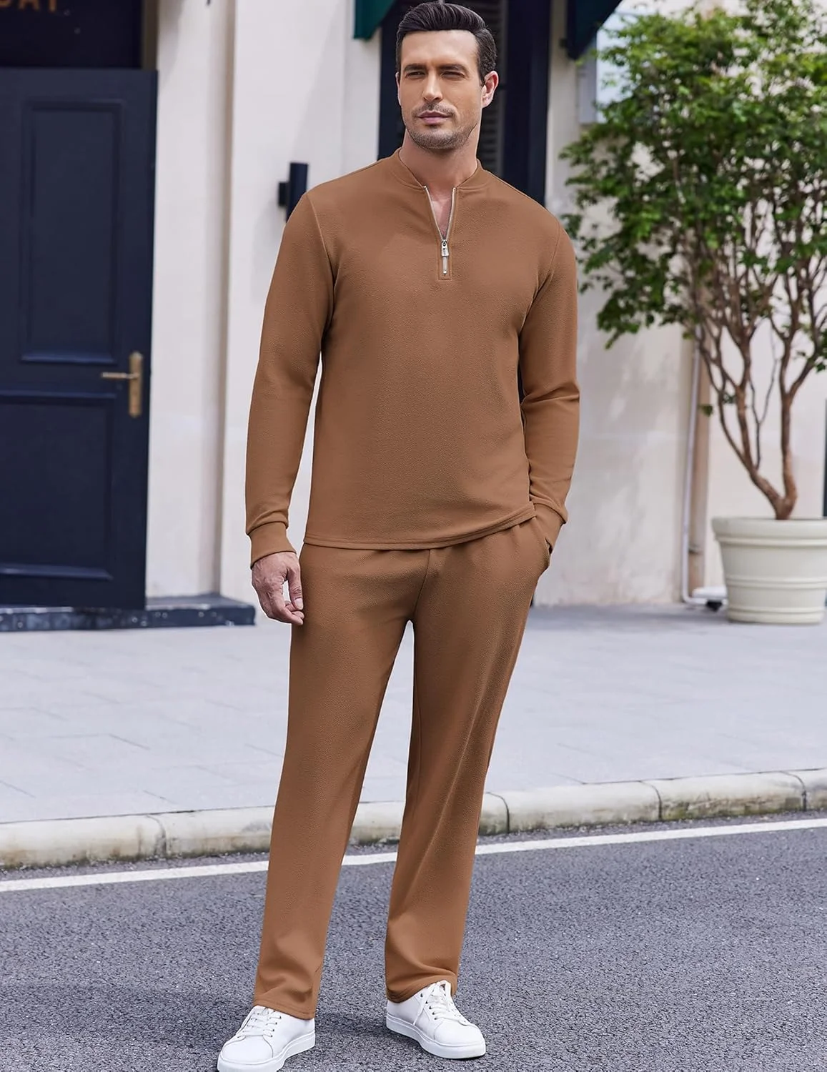 ست دو تکه لباس ورزشی مردانه COOFANDY، بلوز یقه دار زیپدار و شلوار ورزشی آستین بلند مناسب دویدن و فعالیتهای ورزشی روزمره ست دو تکه لباس ورزشی مردانه COOFANDY، بلوز یقه دار زیپدار و شلوار ورزشی آستین بلند مناسب دویدن و فعالیتهای ورزشی روزمره