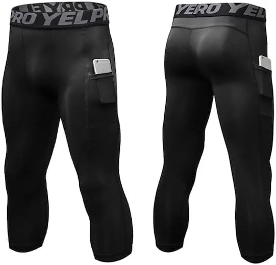 ست 2 عددی شلوارک فشاری مردانه 3/4، ساق پوش و جوراب شلواری ورزشی با قابلیت خشک شدن سریع، لایه زیرین مناسب تمرین، دویدن و ورزش