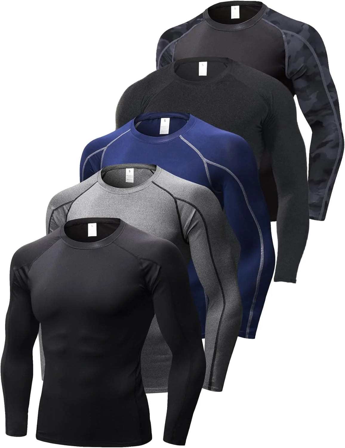 ست 3 عددی تیشرت آستین بلند مردانه فشرده سازی، محافظت در برابر اشعه ماوراء بنفش، خنک کننده و خشک کننده مناسب تمرین، بیسبال و زیرپوش ست 3 عددی تیشرت آستین بلند مردانه فشرده سازی، محافظت در برابر اشعه ماوراء بنفش، خنک کننده و خشک کننده مناسب تمرین، بیسبال و زیرپوش