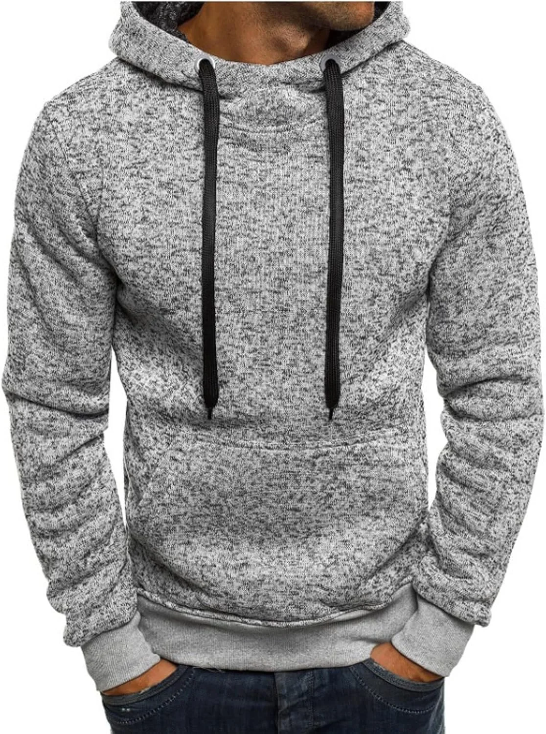 پلیور مردانه کلاه دار مناسب پاییز و زمستان آستین بلند رنگ ثابت پشم گوسفند نما لباس ورزشی مردانه (سایز: XL)