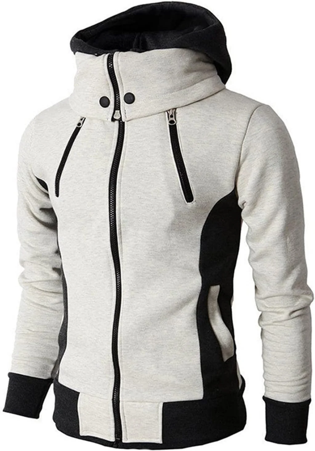 کاپشن مردانه زیپ دار کلاه دار بهاره پاییزه، سویشرت کلاه دار پشمی مردانه، لباس ورزشی، یقه شال گردنی، اندامی، تاپ مردانه (رنگ: بژ، سایز: L)