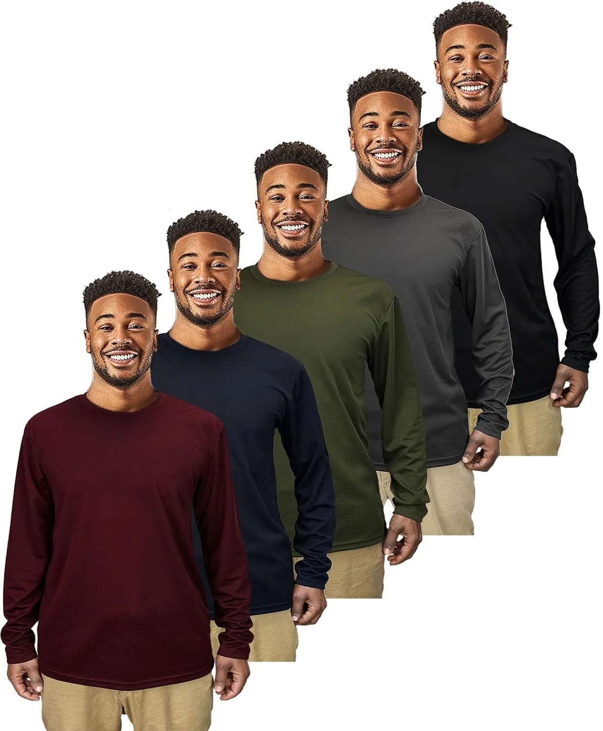 ست 5 عددی تیشرت آستین بلند مردانه، سبک، اسپرت، مناسب فعالیت های روزمره، دویدن، دوچرخه سواری، ماهیگیری، محافظت در برابر اشعه ماوراء بنفش، با قابلیت خشک شدن سریع