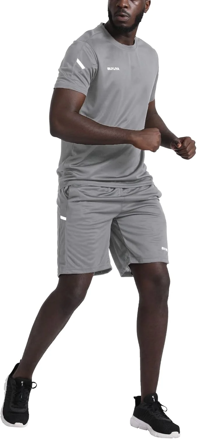 ست لباس ورزشی مردانه شامل شورت و تیشرت، مناسب بسکتبال، فوتبال، تمرین، دویدن و باشگاه (3 تکه)