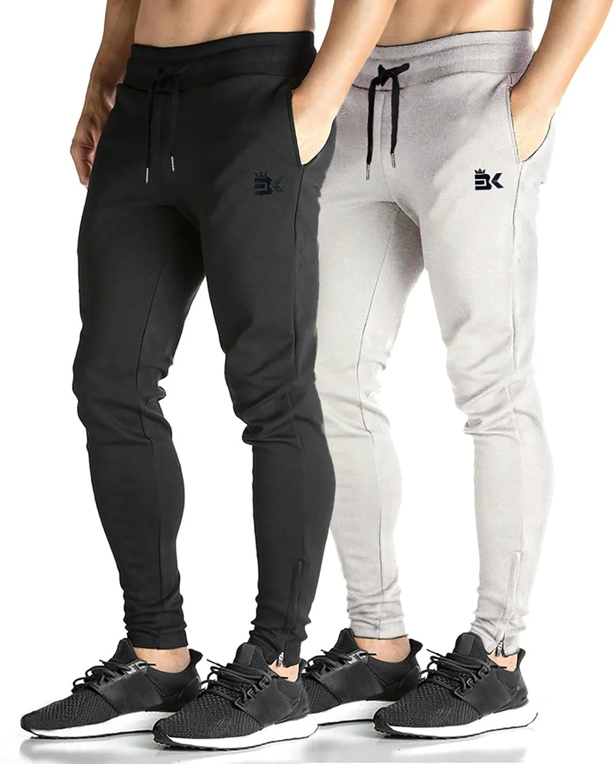 شلوار جاگر مردانه BROKIG، بسته 2 عددی، دارای زیپ مچ پا، اسپرت، غیر رسمی، باریک، مناسب دویدن و تمرین، دارای جیب