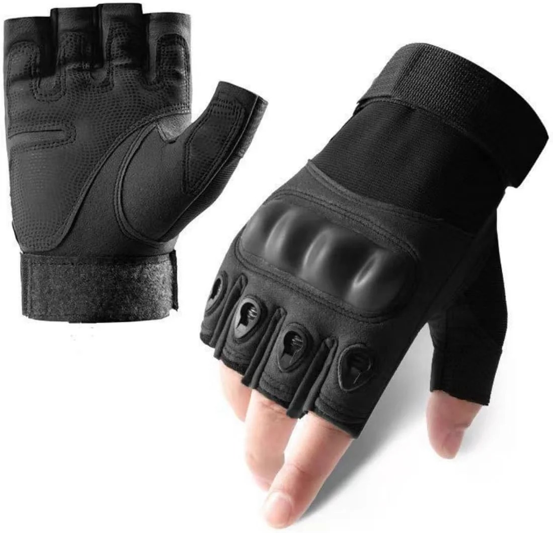 دستکش دوچرخه سواری مردانه، دستکش موتورسواری بدون انگشت پد دار و تنفسی برای ورزش های فضای باز، دستکش کار مقاوم در برابر سایش و ضد لغزش، دستکش نیم انگشتی ضد ضربه برای پیاده روی، کوهنوردی، کمپینگ و شکار