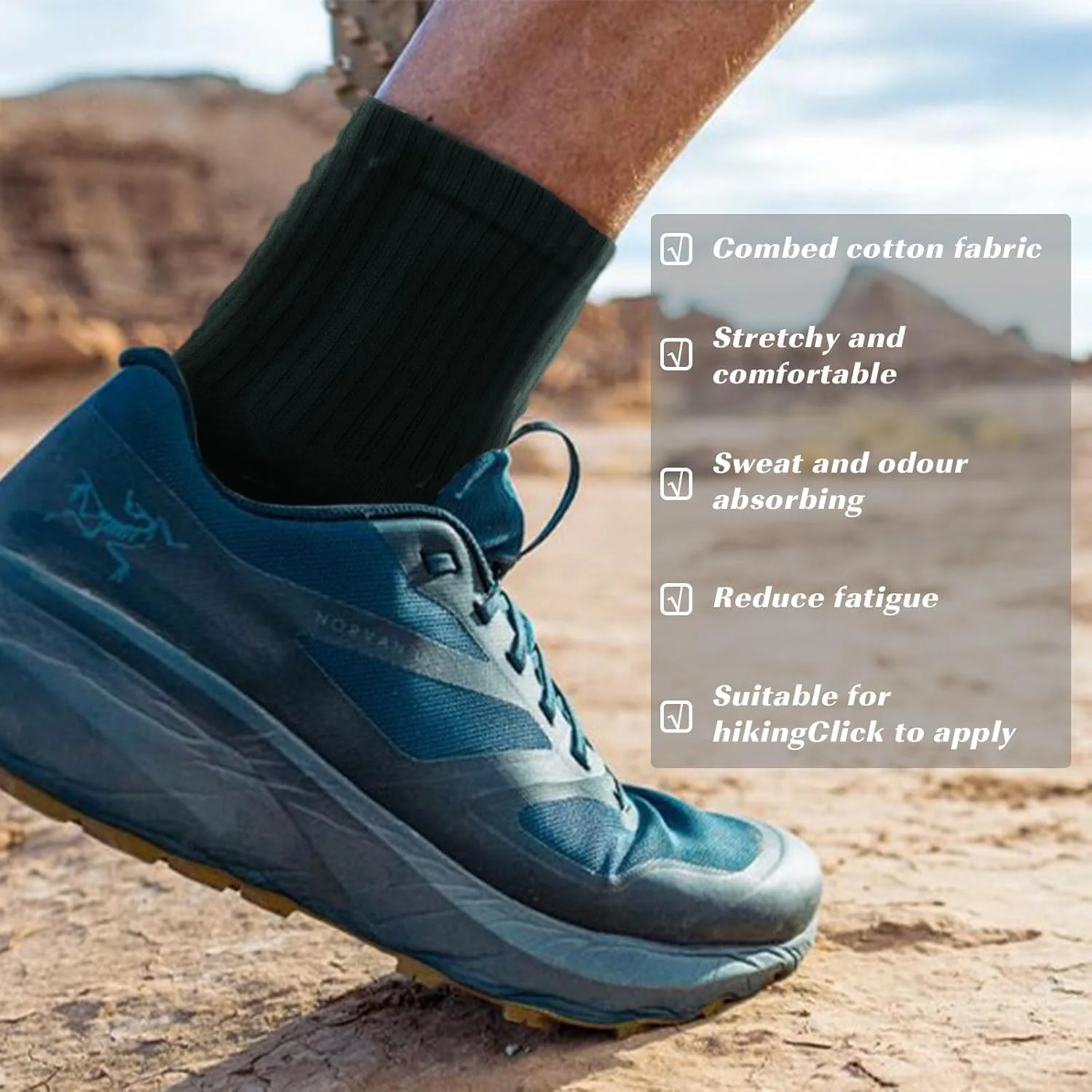 جوراب مردانه، جوراب ورزشی مردانه تنفسی، جوراب مردانه رطوبت گیر پنبه ای، ضد تاول، جوراب ورزشی برای دوچرخه سواری، کار، پیاده روی، دویدن، کوهنوردی 5 جفت