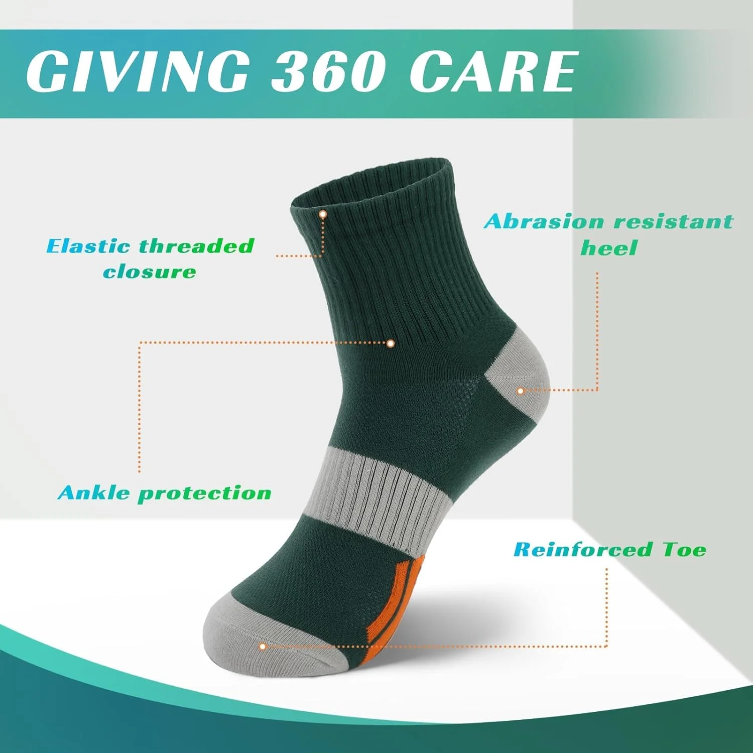 جوراب مردانه، جوراب ورزشی مردانه تنفسی، جوراب مردانه رطوبت گیر پنبه ای، ضد تاول، جوراب ورزشی برای دوچرخه سواری، کار، پیاده روی، دویدن، کوهنوردی 5 جفت